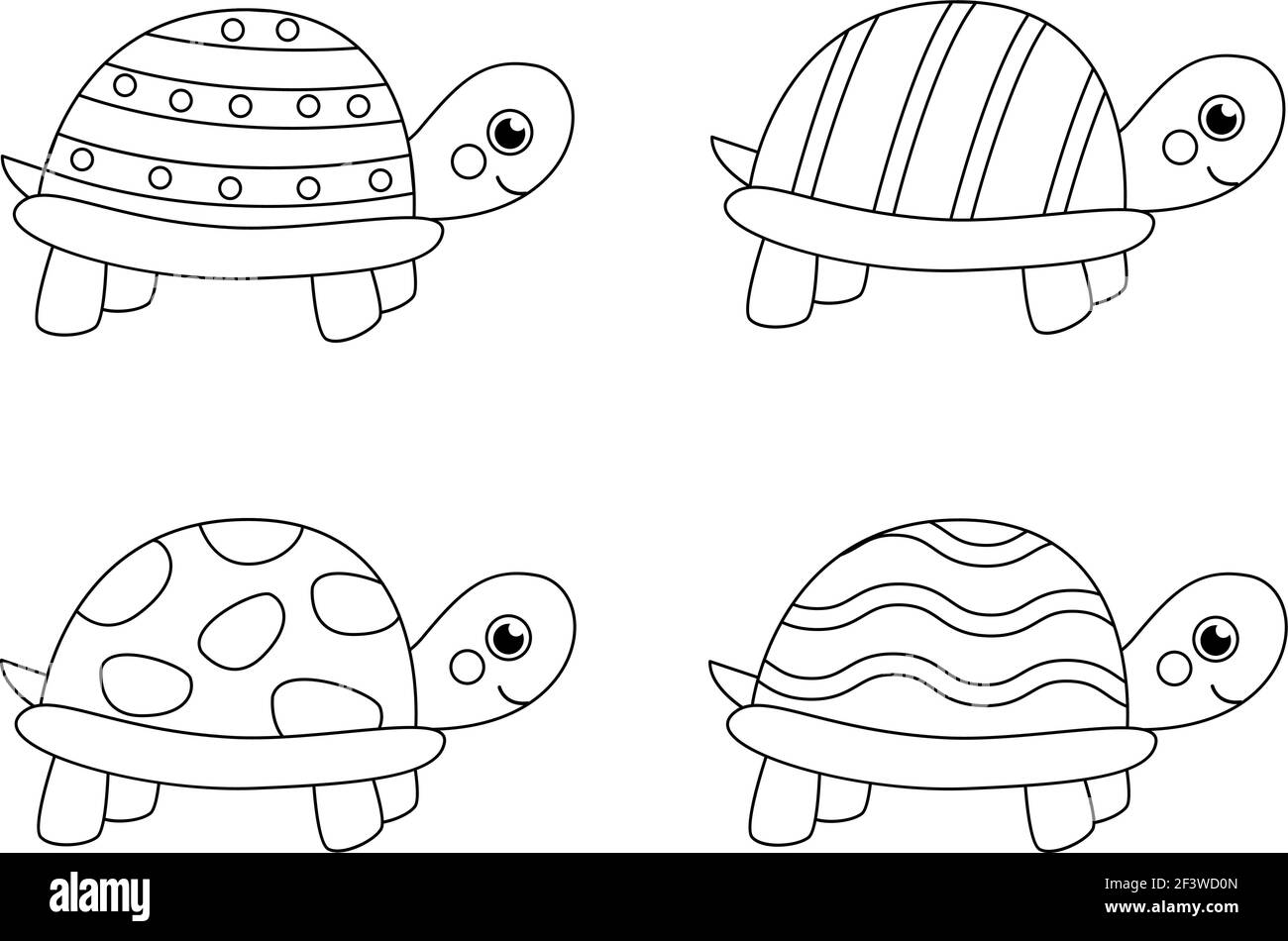 Coloring Page With Cute Turtles Set Of Black And White Tortoises Stock Vector Image Art Alamy