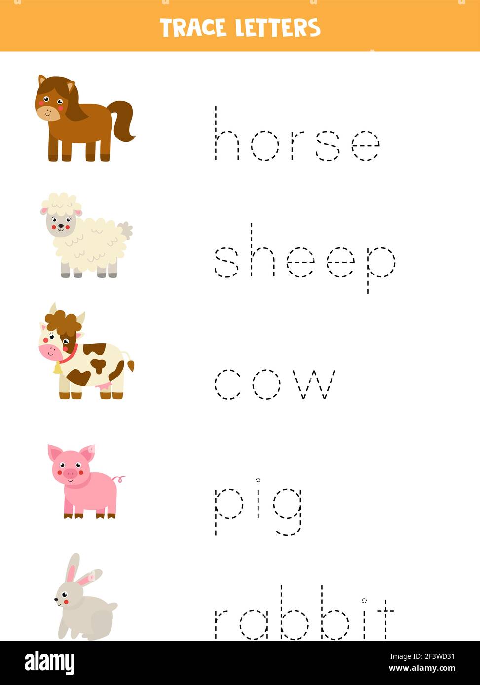 Trace the names of cute cartoon farm animals. Handwriting practice for preschool kids Stock Vector Image & Art - Alamy Trace the names of cute cartoon farm animals. Handwriting practice for preschool kids Stock Vector Image & Art - Alamy