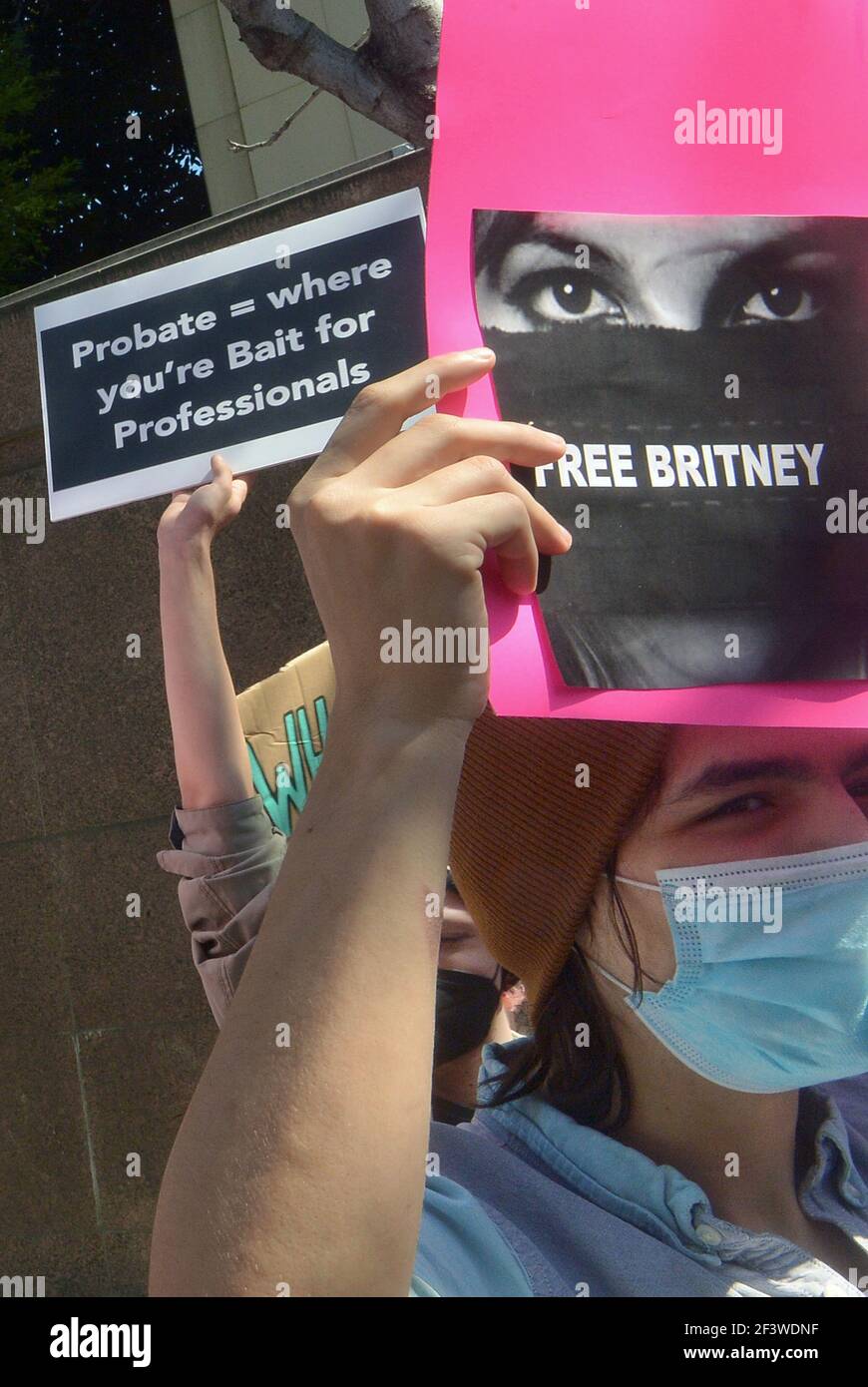 Los Angeles, California, USA. 17th Mar, 2021. Britney Spears fans protest outside a conservatorship court hearing at Los Angeles Superior Court in Los Angeles on Wednesday, March 17, 2021. The 39-year-old entertainer's father, Jamie Spears, and the Bessemer Trust Co. are the co-conservators of the Spears estate and share management of her business affairs. Samuel Ingham III has said his client would be happier without her father involved. Spears has been under a conservatorship since 2008, when she began exhibiting bizarre behavior, including shaving her head. Photo by Jim Ruymen/UPI Credit: U Stock Photo