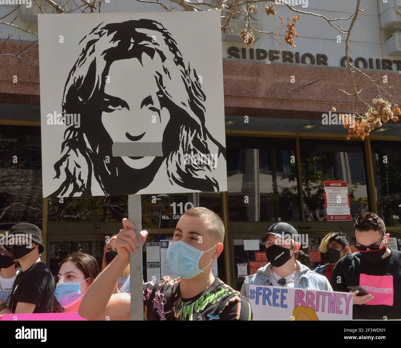 Los Angeles, California, USA. 17th Mar, 2021. Britney Spears fans protest outside a conservatorship court hearing at Los Angeles Superior Court in Los Angeles on Wednesday, March 17, 2021. The 39-year-old entertainer's father, Jamie Spears, and the Bessemer Trust Co. are the co-conservators of the Spears estate and share management of her business affairs. Samuel Ingham III has said his client would be happier without her father involved. Spears has been under a conservatorship since 2008, when she began exhibiting bizarre behavior, including shaving her head. Photo by Jim Ruymen/UPI Credit: U Stock Photo