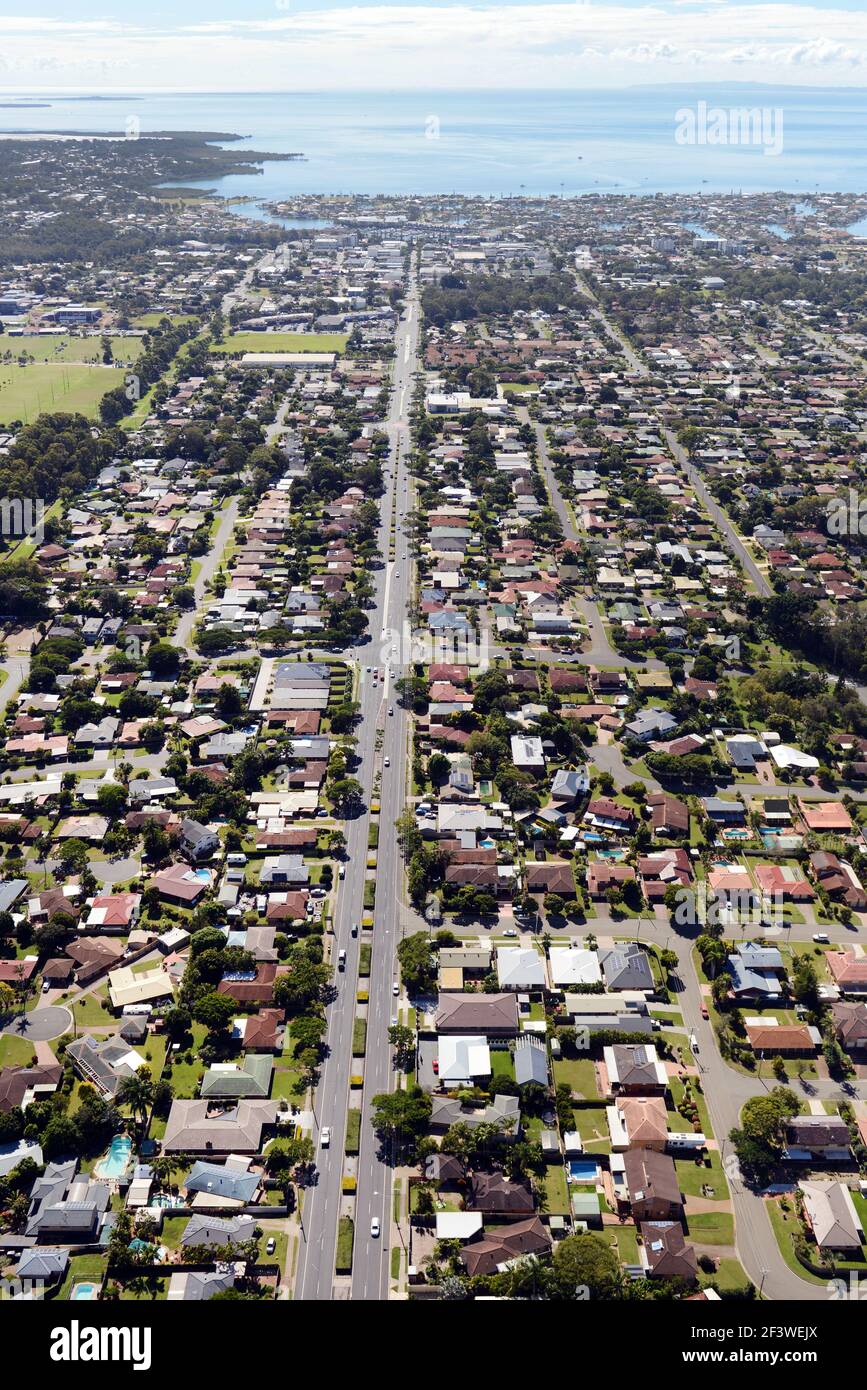 Aerial view of Raby Bay and Cleveland in Queensland, Australia Stock