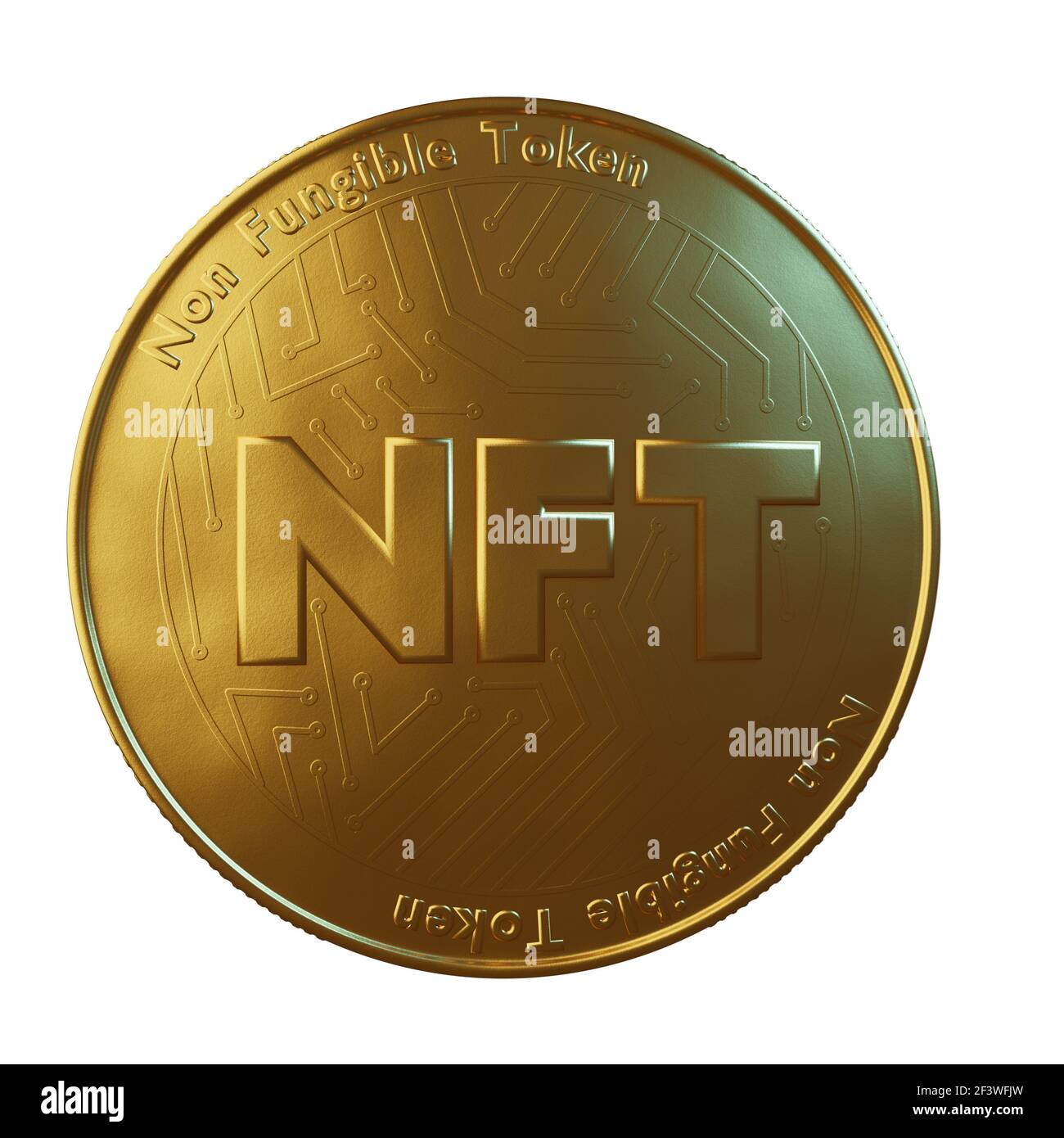 Nft - non fungible token concept. 3d render - Large coin with inscription  NFT Stock Photo - Alamy