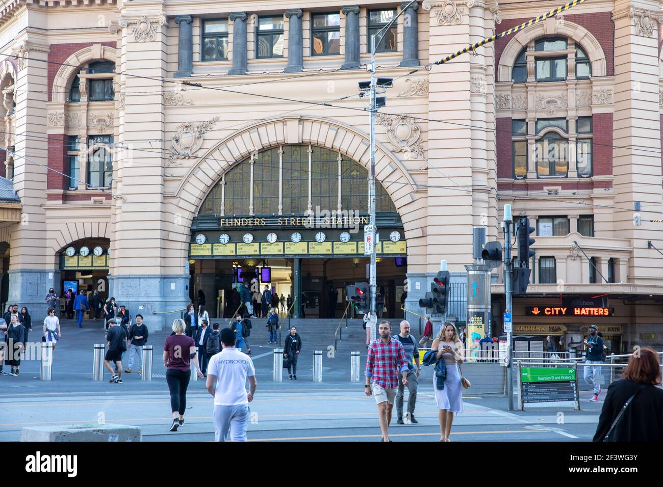 Melbourne city centre and commuters at Flinders street railway station,Melbourne city centre,Victoria,Australia Stock Photo