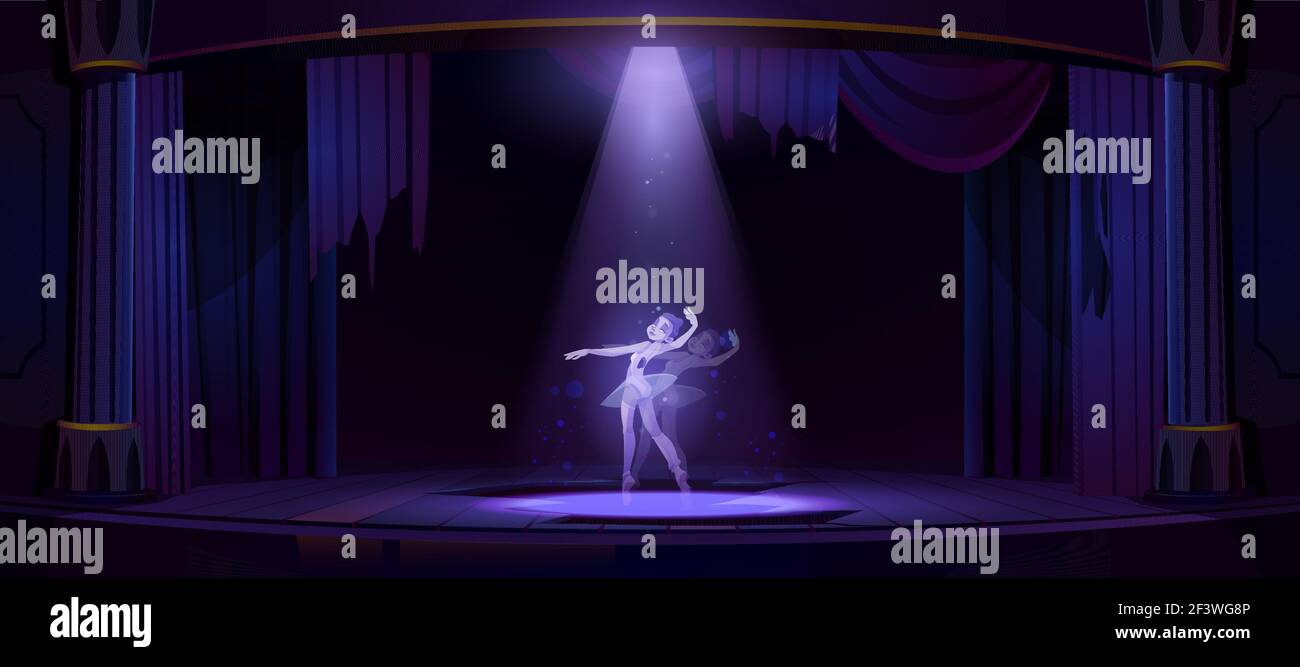 Ghost ballerina dance on old theater stage at night Stock Vector