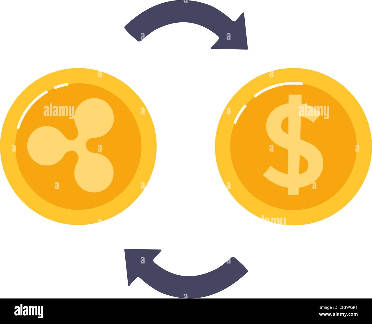 Vector illustration Exchange Ripple coins for dollar. Blockchain