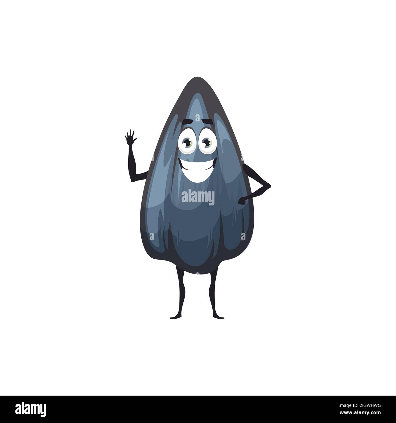 Sunflower black seed isolated emoji emoticon flat cartoon character, food snack superfood hero