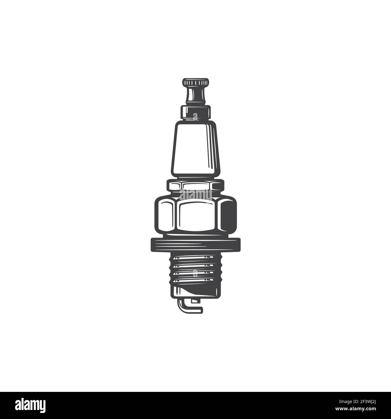 Spark plug of internal combustion candle, automotive maintenance sign isolated monochrome icon. Vector parking plug delivering electric current in veh Stock Vector