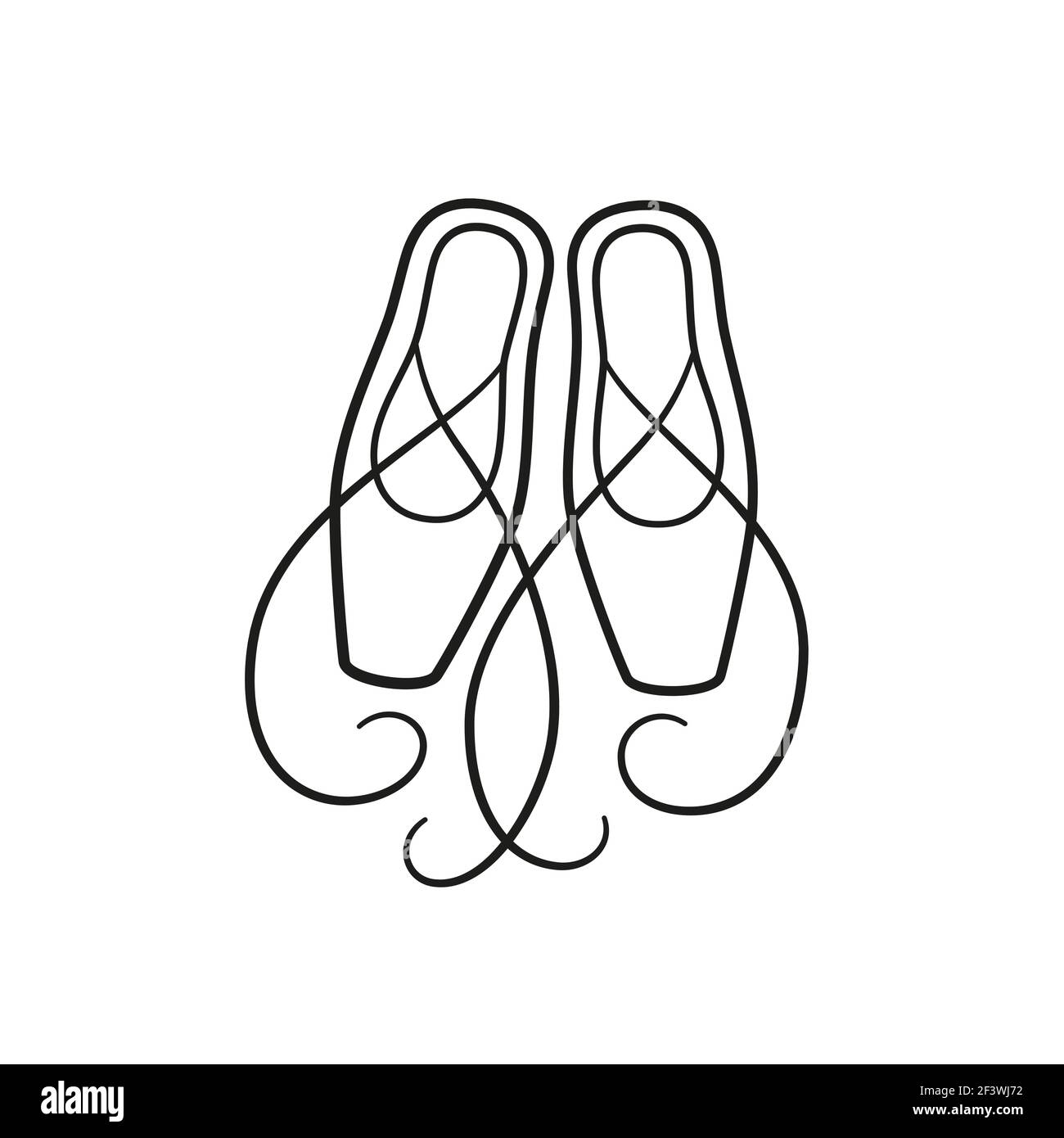 Ballet pointe shoes. Ballerina accessories. Isolated vector
