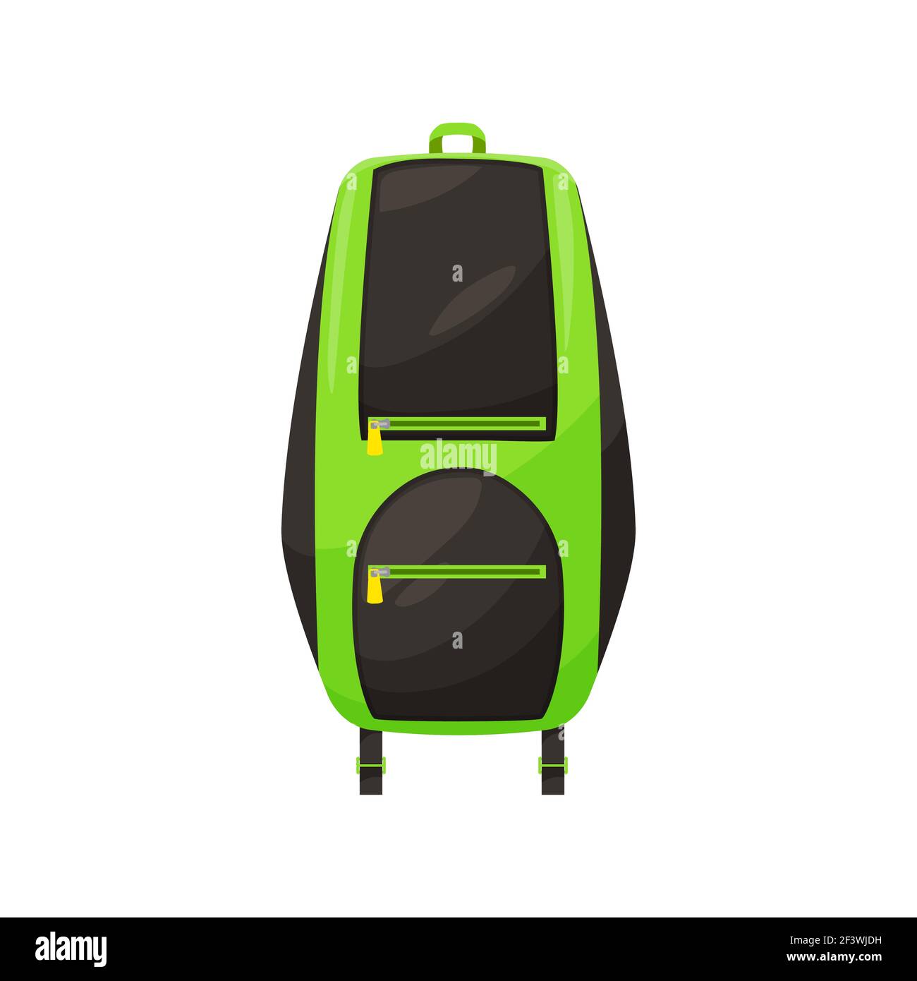 Kids schoolbag isolated vector icon, cartoon hiking rucksack of green and black colors, student backpack, touristic knapsack or school bag on white ba Stock Vector