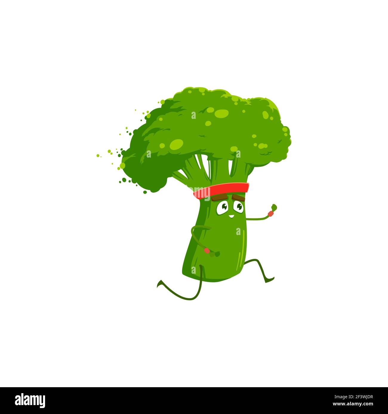 Cartoon broccoli sportsman running, vector icon, funny vegetable