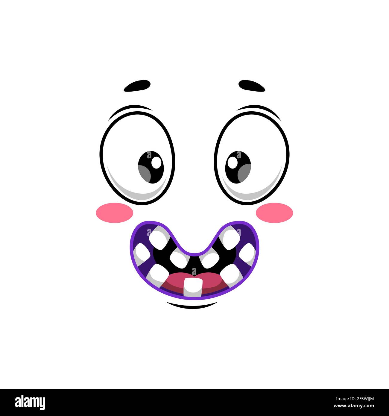 Cartoon face isolated vector icon, wide smile facial emoji of funny stupid  creature. Happy emotion, comic face with toothy smiling mouth and round eye  Stock Vector Image & Art - Alamy