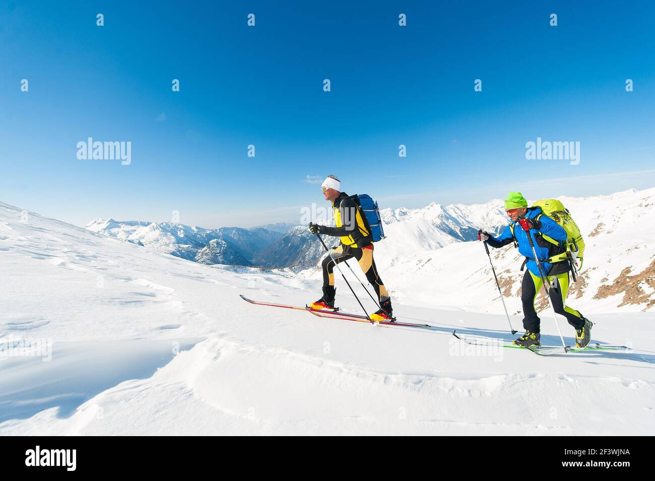 Ski mountaineers in action on the Italian Alps Stock Photo