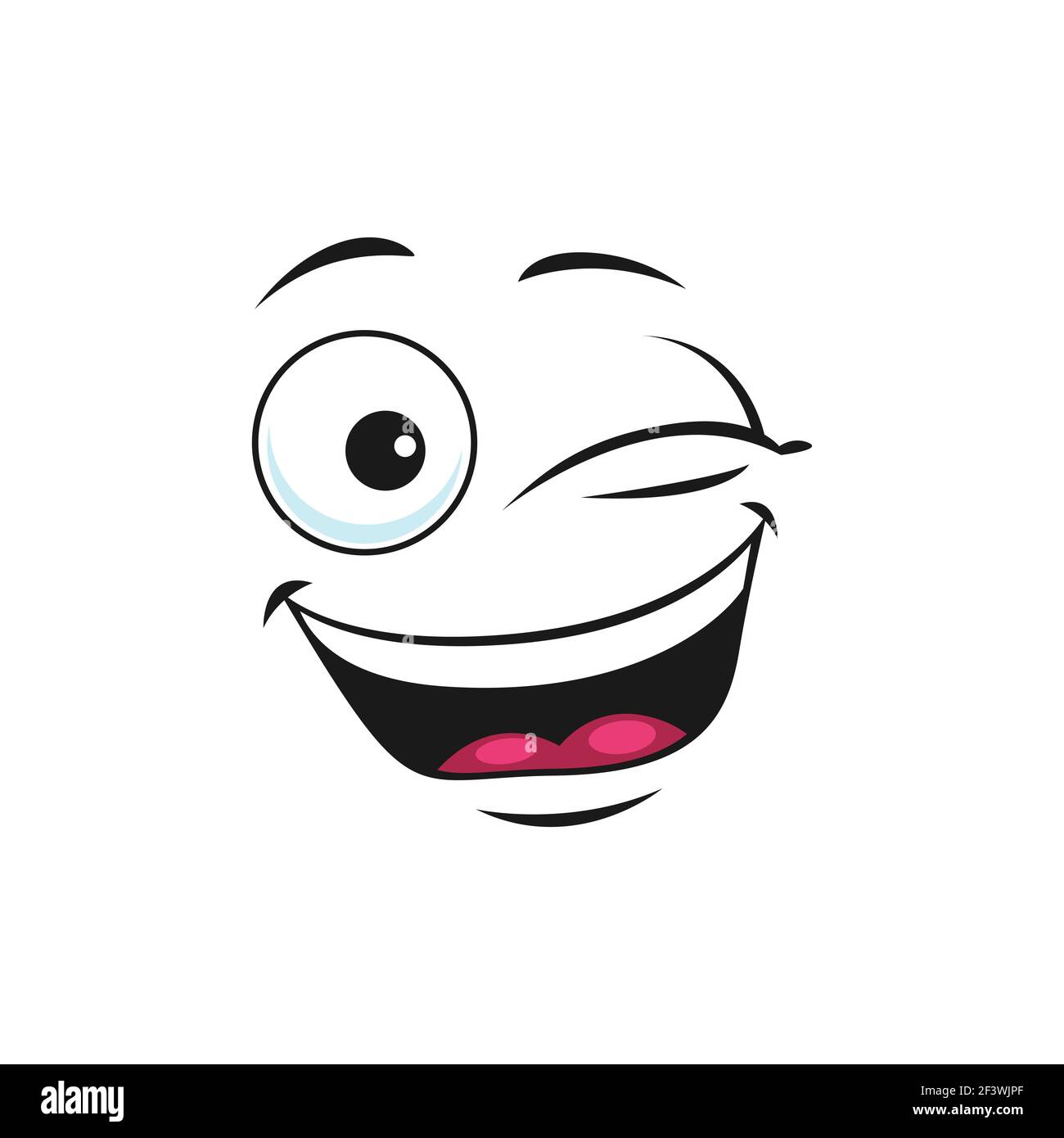 Emoticon with mouth open of laugh and blinked eyes isolated icon. Vector happy smiling emoji, giggling emoticon in good mood. Satisfied avatar express Stock Vector
