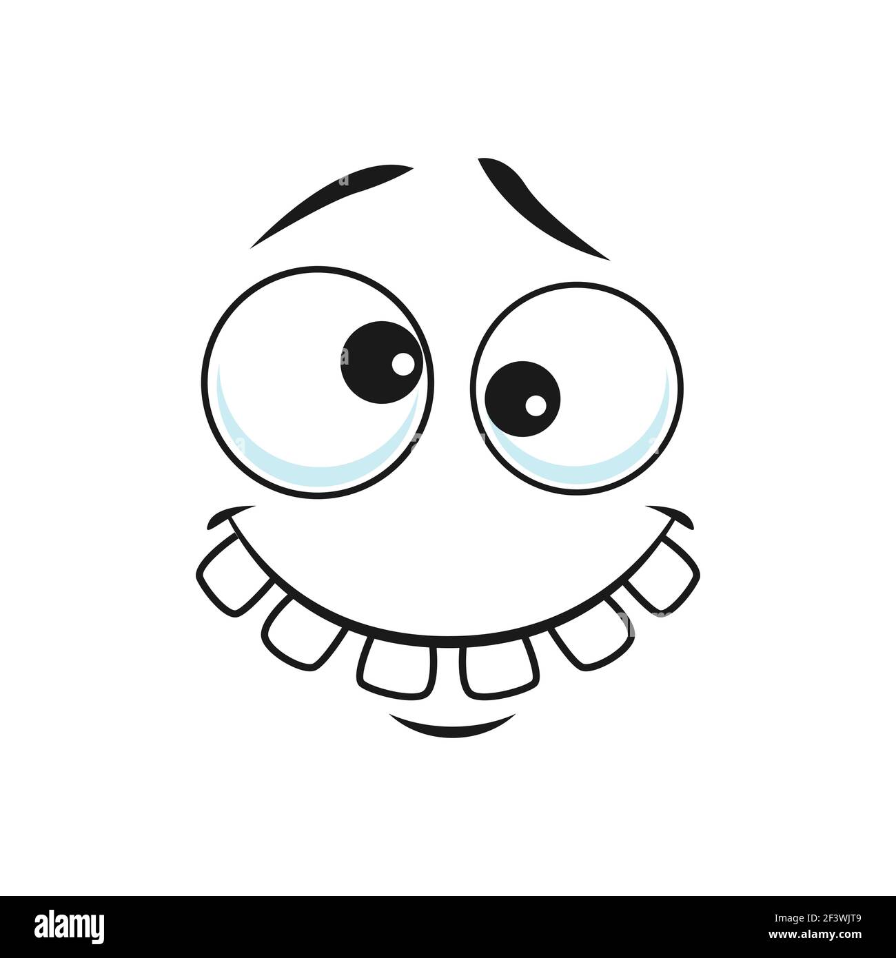 Cartoon face vector icon, funny toothy emoji with crazy smile, slanting  eyes and raised eyebrows. Positive facial expression, good feelings  isolated o Stock Vector Image & Art - Alamy