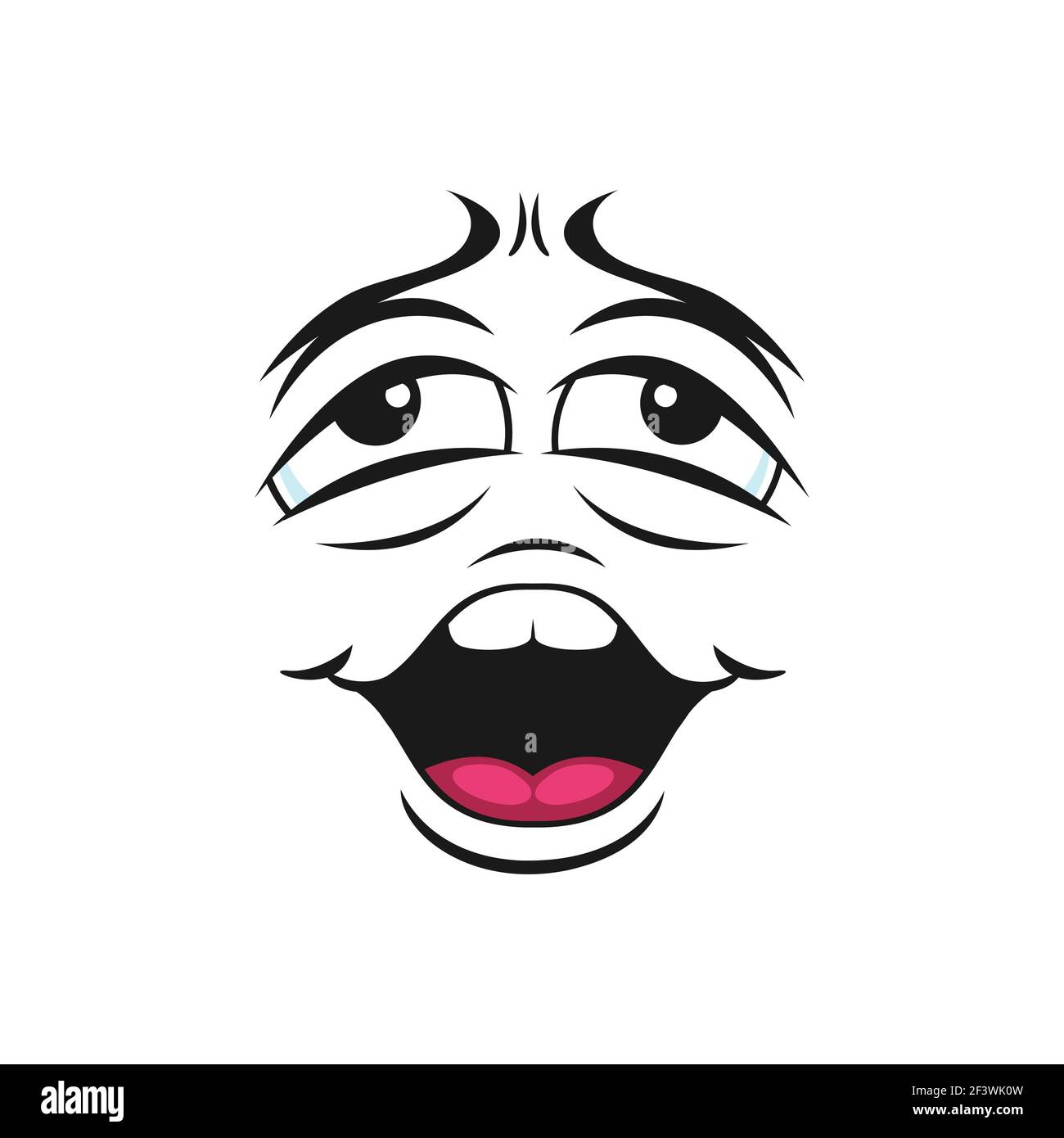 Tired or bored emoticon, exhausted face expression isolated flat cartoon  character. Vector sleepy avatar with big eyes, open mouth with tongue.  Indiff Stock Vector Image & Art - Alamy