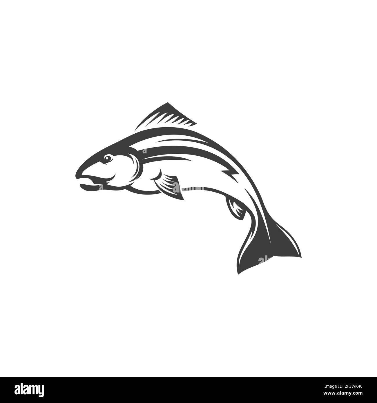 Fish trout sea food, fishery mascot isolated monochrome icon. Vector underwater animal, salmon freshwater fish, seafood, omega resource. Atlantic salm Stock Vector