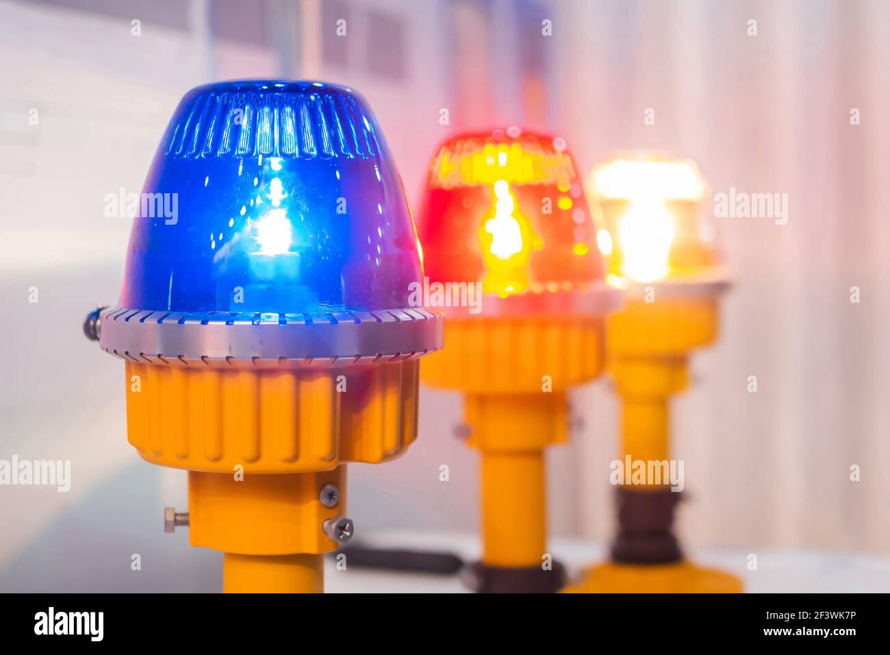 Close up of alarm lamp signal warning flashing lights for industrial