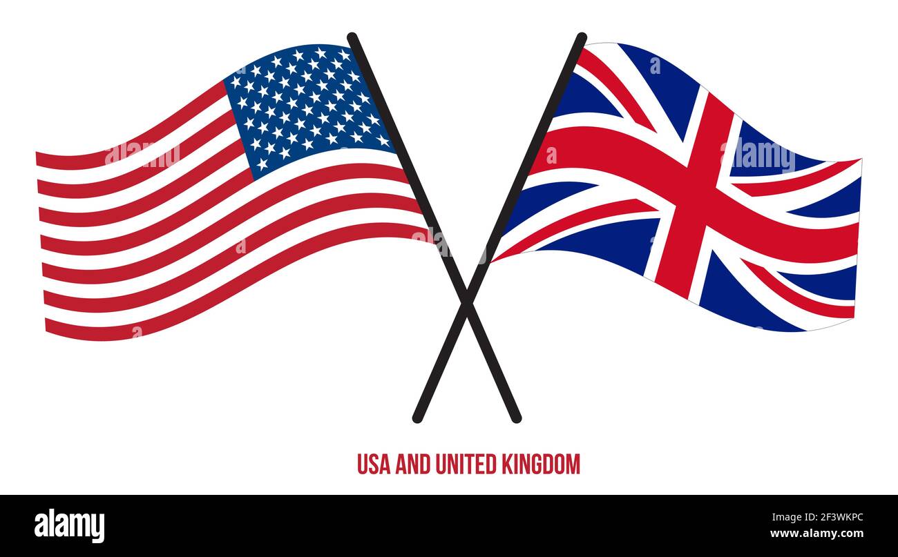 USA and United Kingdom Flags Crossed And Waving Flat Style. Official ...