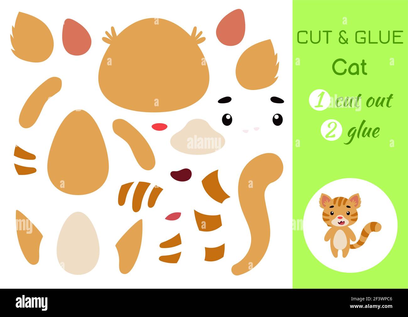 cut and glue paper little cat kids crafts activity page educational game for preschool children diy worksheet kids art game and activities jigsaw stock vector image art alamy