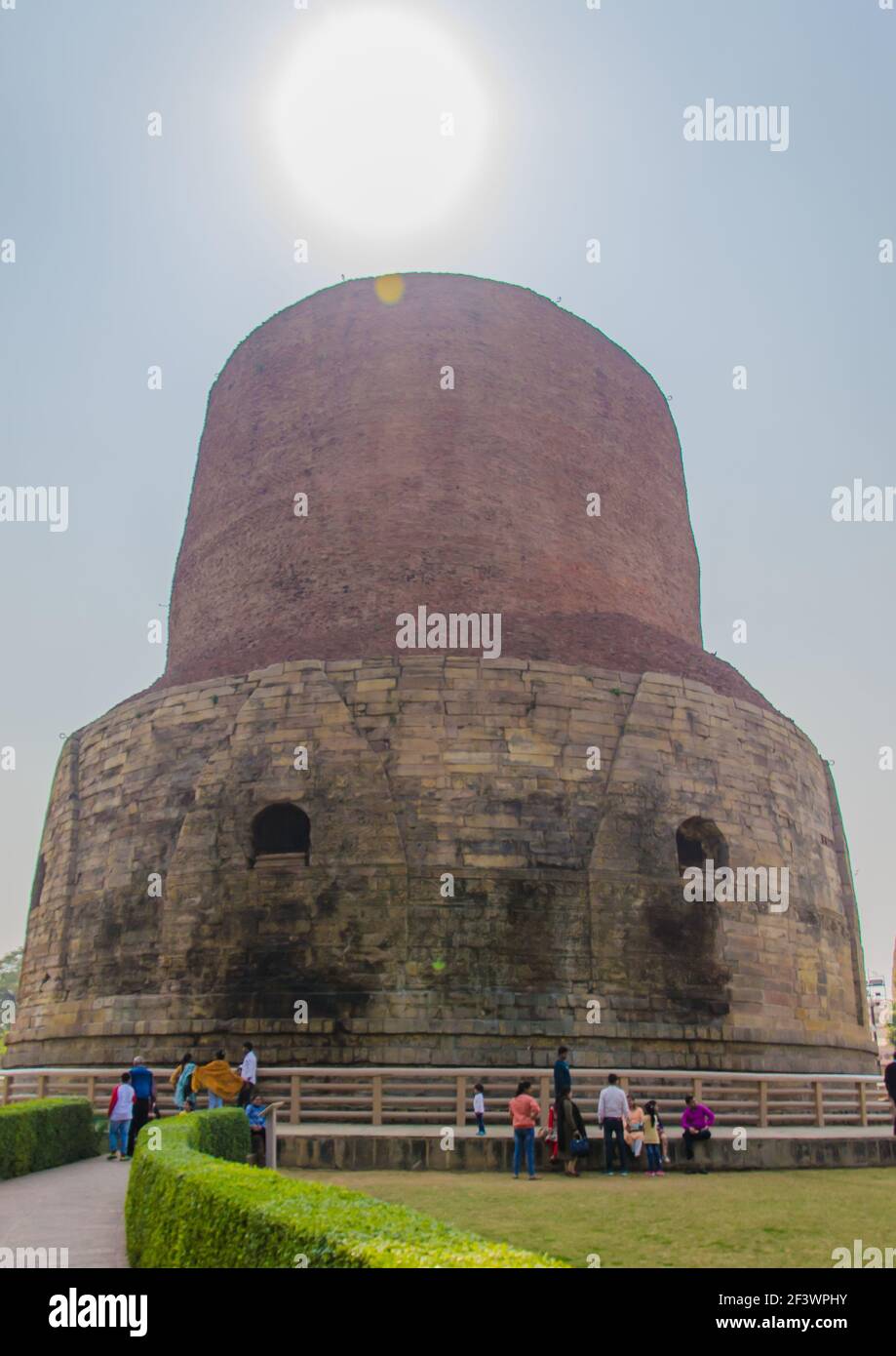 Sarnath Stupa in the Memory of Buddha Stock Photo