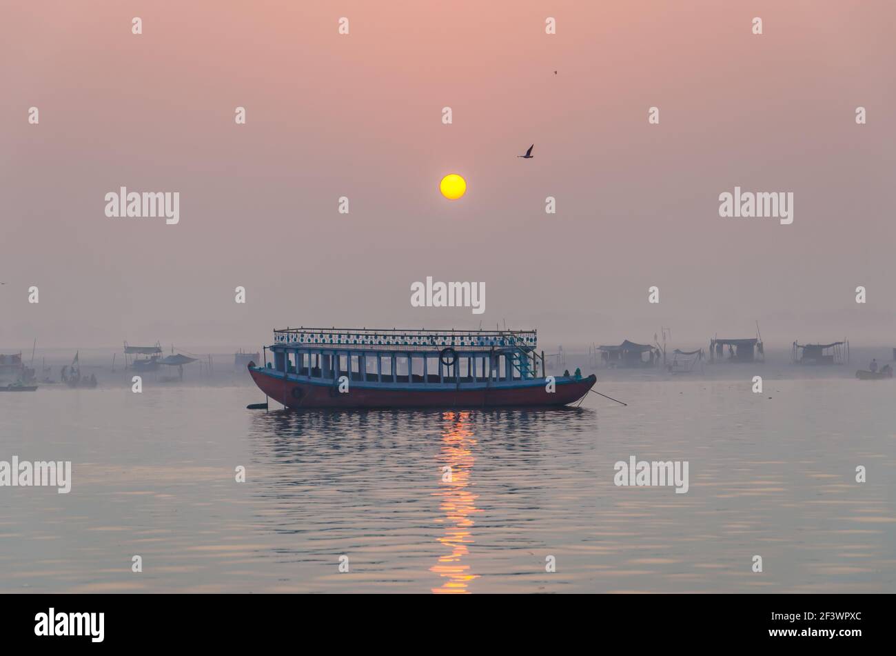 River cruise boat in the morning of Varanasi Stock Photo
