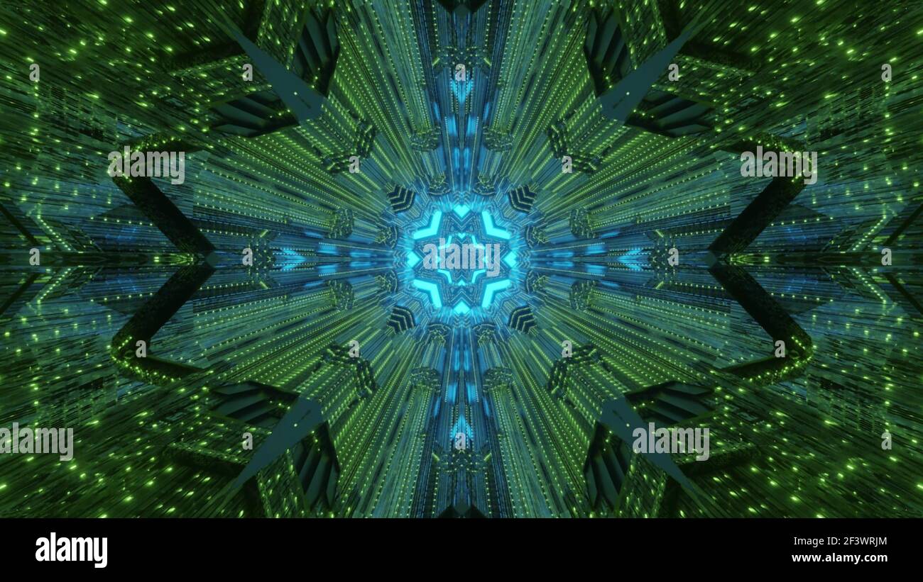 Kaleidoscopic neon tunnel 3D illustration Stock Photo - Alamy