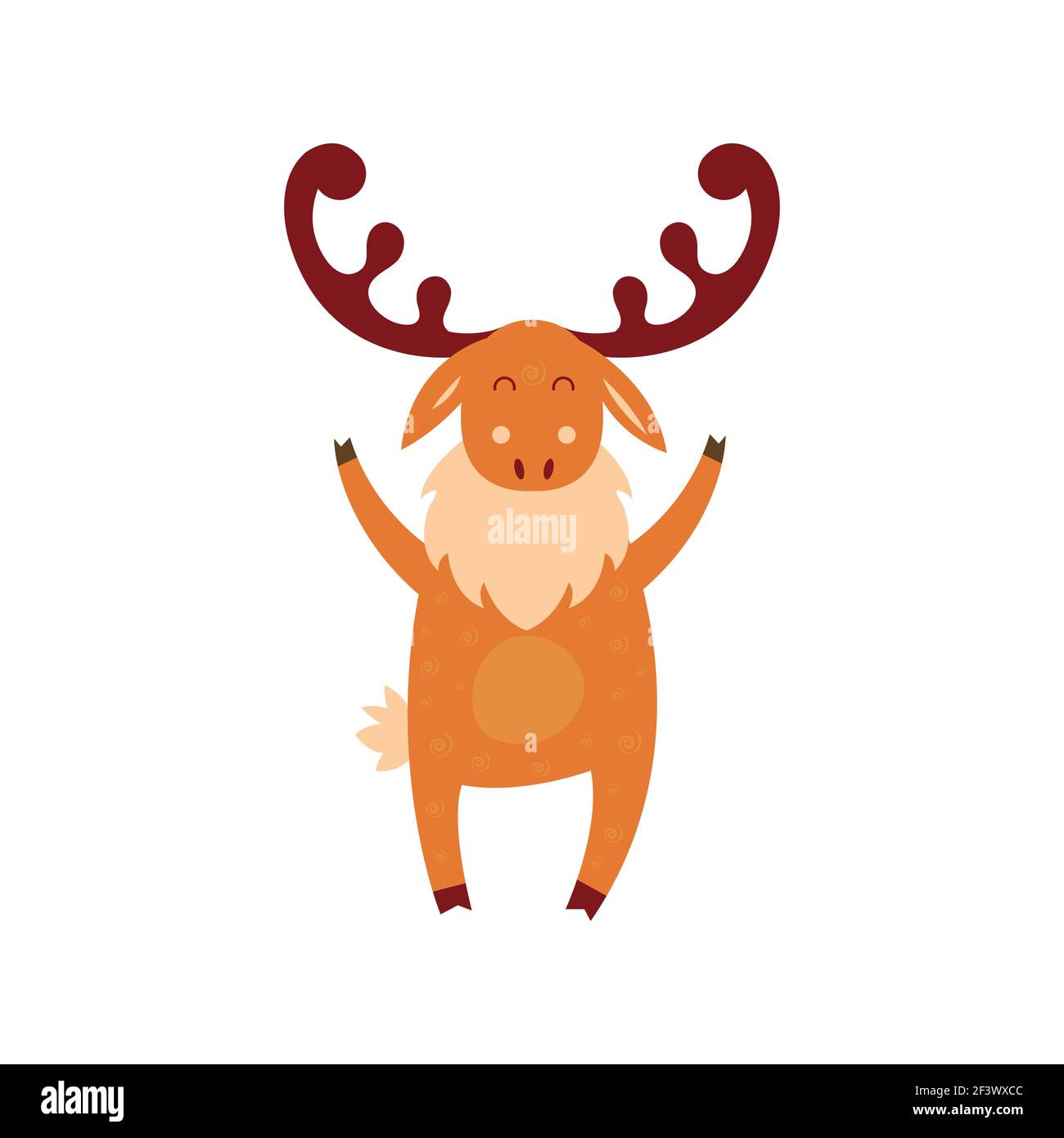 Cute deer with antlers, vector illustration. Drawing in a cartoon style