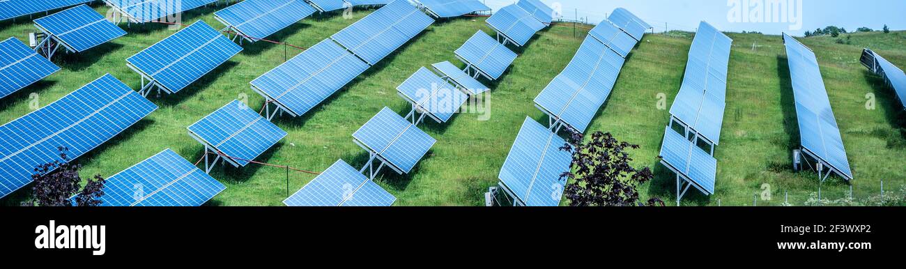 Blue solar panel background of photovoltaic modules for renewable