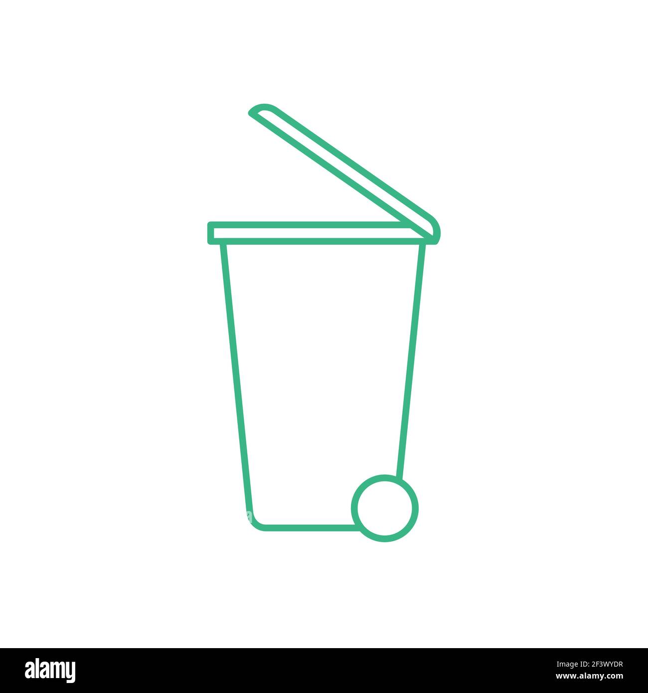 Green garbage bin line icon. Simple recycle bin symbol. Wheeled plastic trash can. Waste basket, dustbin on wheels contour. Waste management concept. Stock Vector