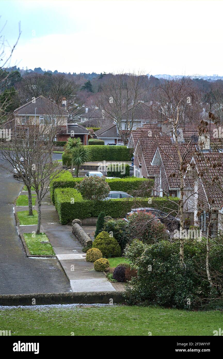 Beautiful view of Southeastern Dublin traditional Irish houses taken