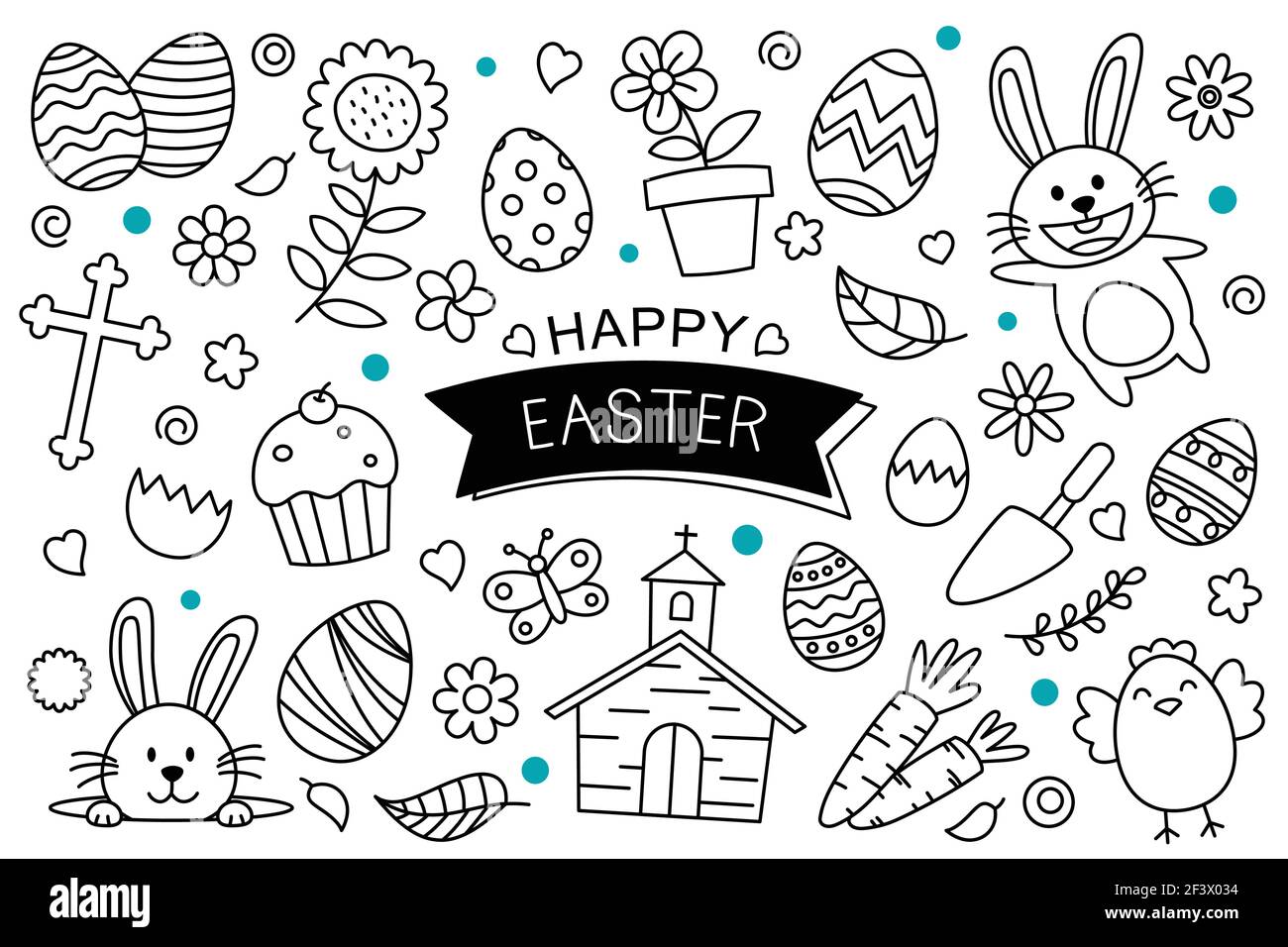 Easter eggs doodle hand drawn on white background. Happy easter isolated element objects. Stock Vector