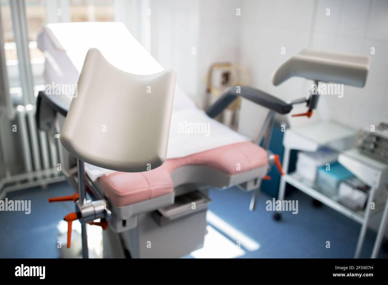 Gynecologist clinic examination, diagnostic equipment, beautiful white