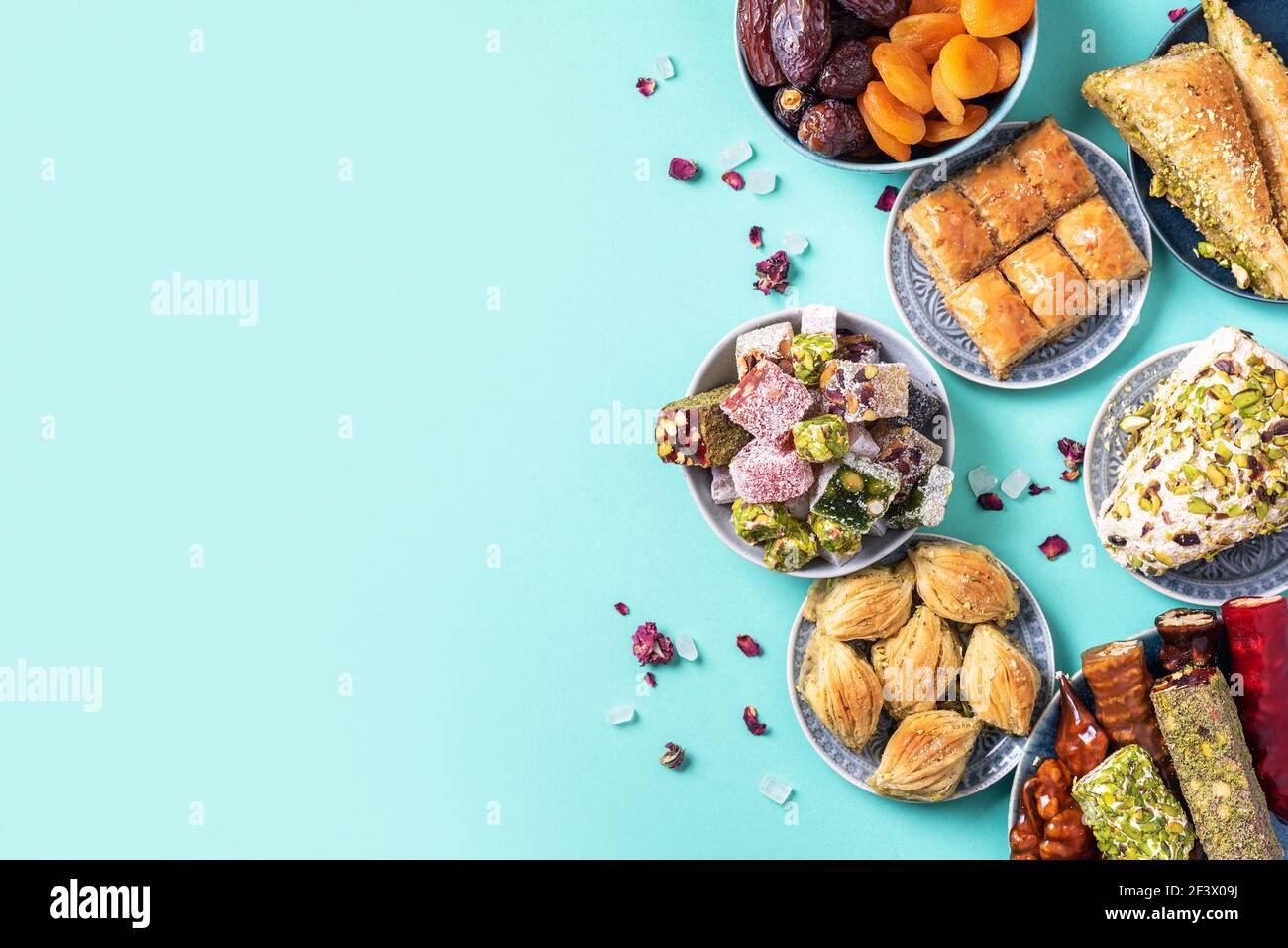 Baklava, halva, rahat lokum, sherbet, nuts, pistachios, dates, raisins