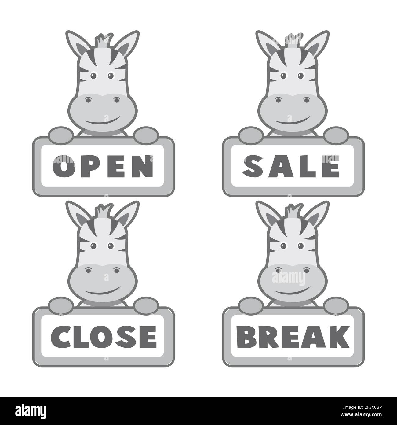 Open and closed board signs, zebra. Vector icons illustration Stock ...