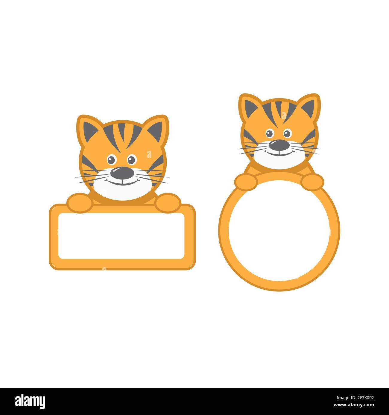 vector illustration of baby tiger with blank sign Stock Vector