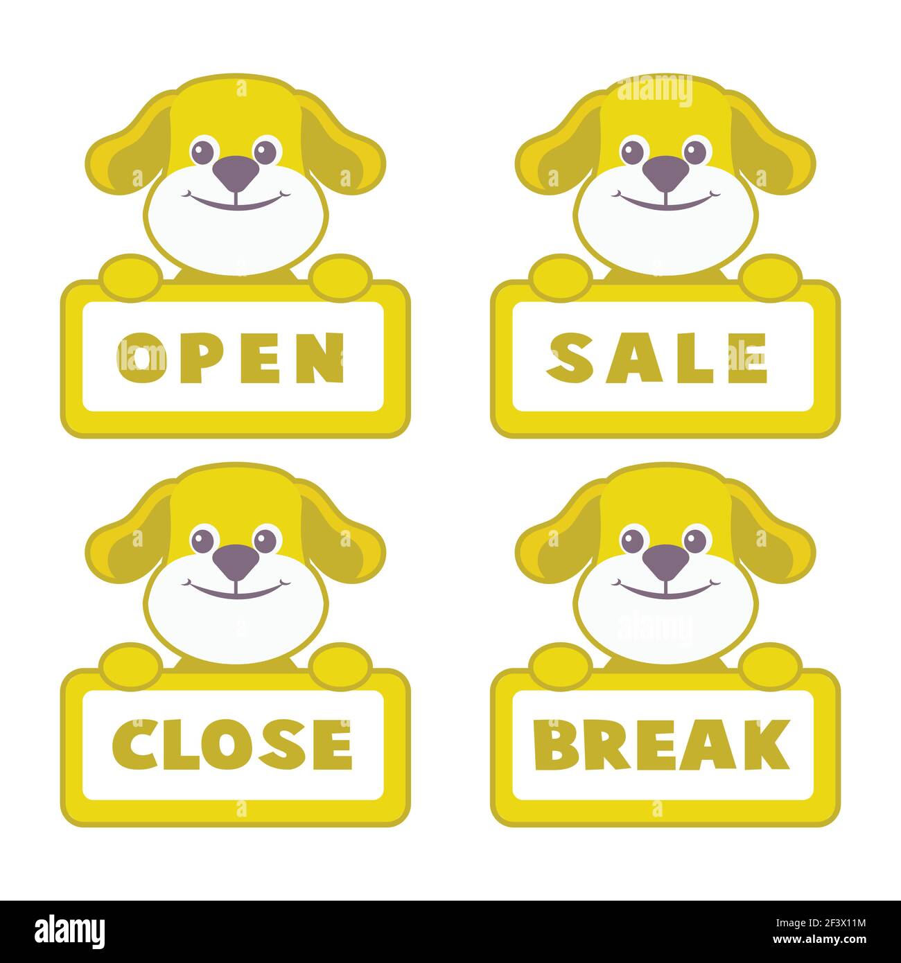 Open and closed board signs, dog. Vector icons illustration Stock ...