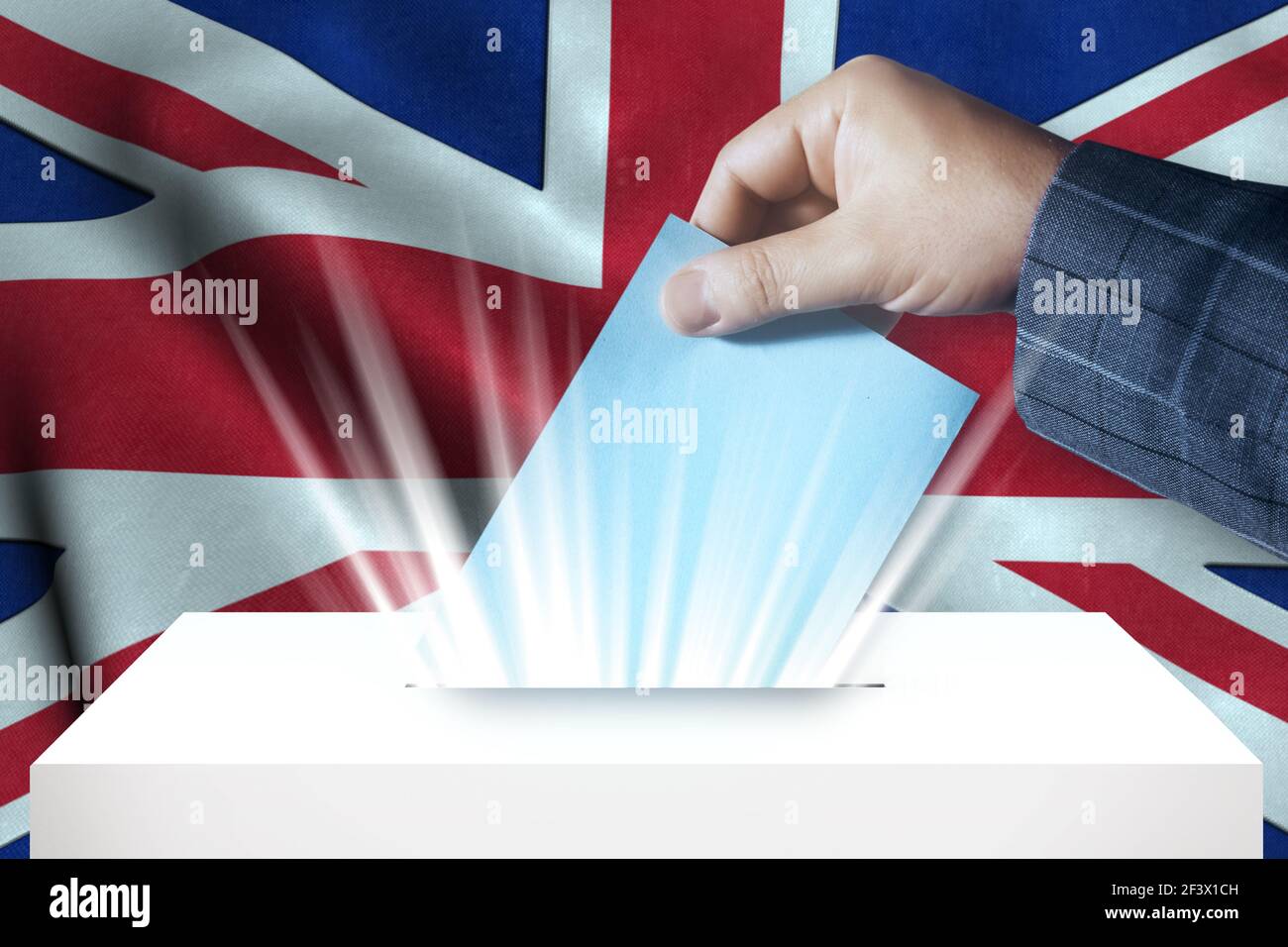 United Kingdom - Voting On Ballot Box With National Flag Background Stock Photo