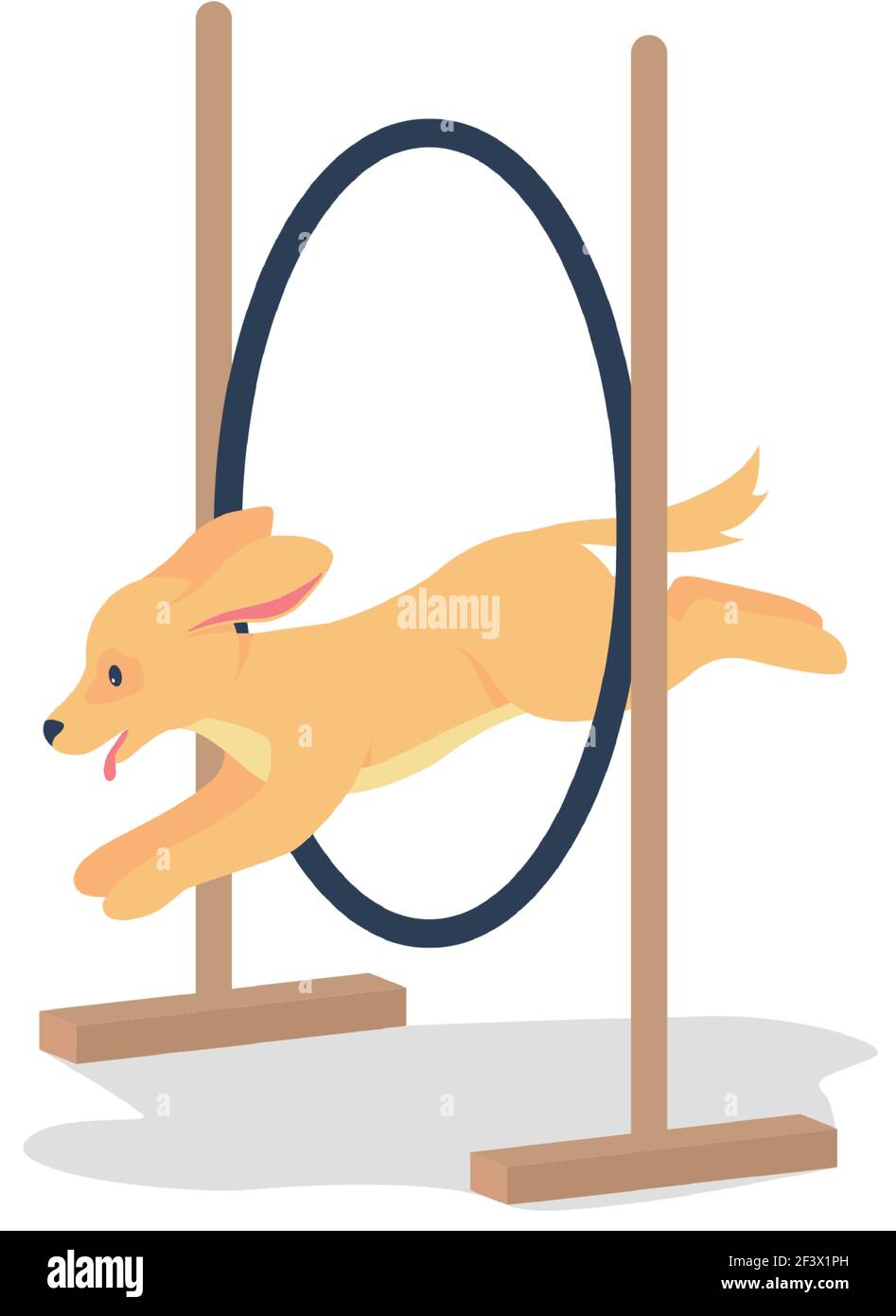 Golden spaniel jumping through hoop flat color vector detailed character Stock Vector