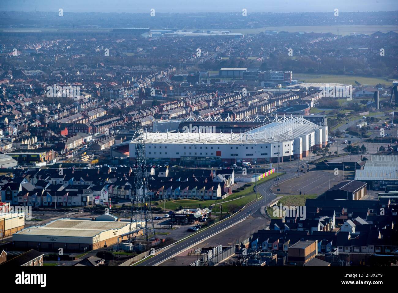 Aerial view of blackpool football stadium hires stock photography and