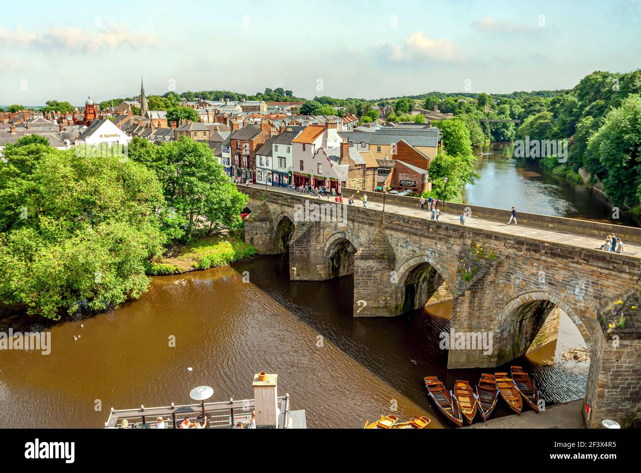 View across the River Wear from Durham Castle at Framwellgate Bridge, County Durham, England, UK Stock Photo