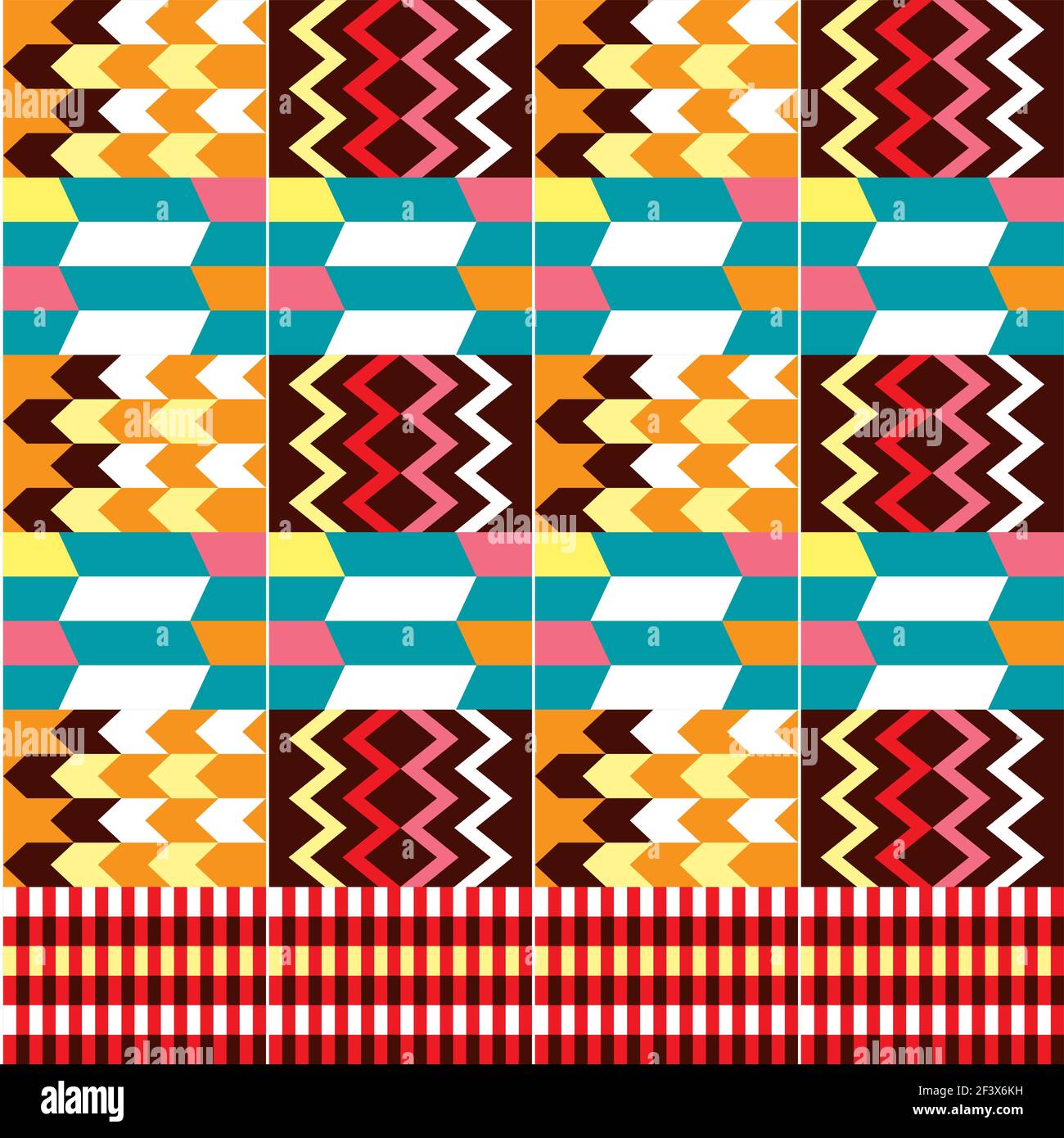 Ghana African Tribal Kente Cloth Style Vector Seamless Textile Pattern,  Geometric Nwentoma Design in Orange, Red, Brown and Turquo Stock  Illustration - Illustration of clothes, orange: 173097624