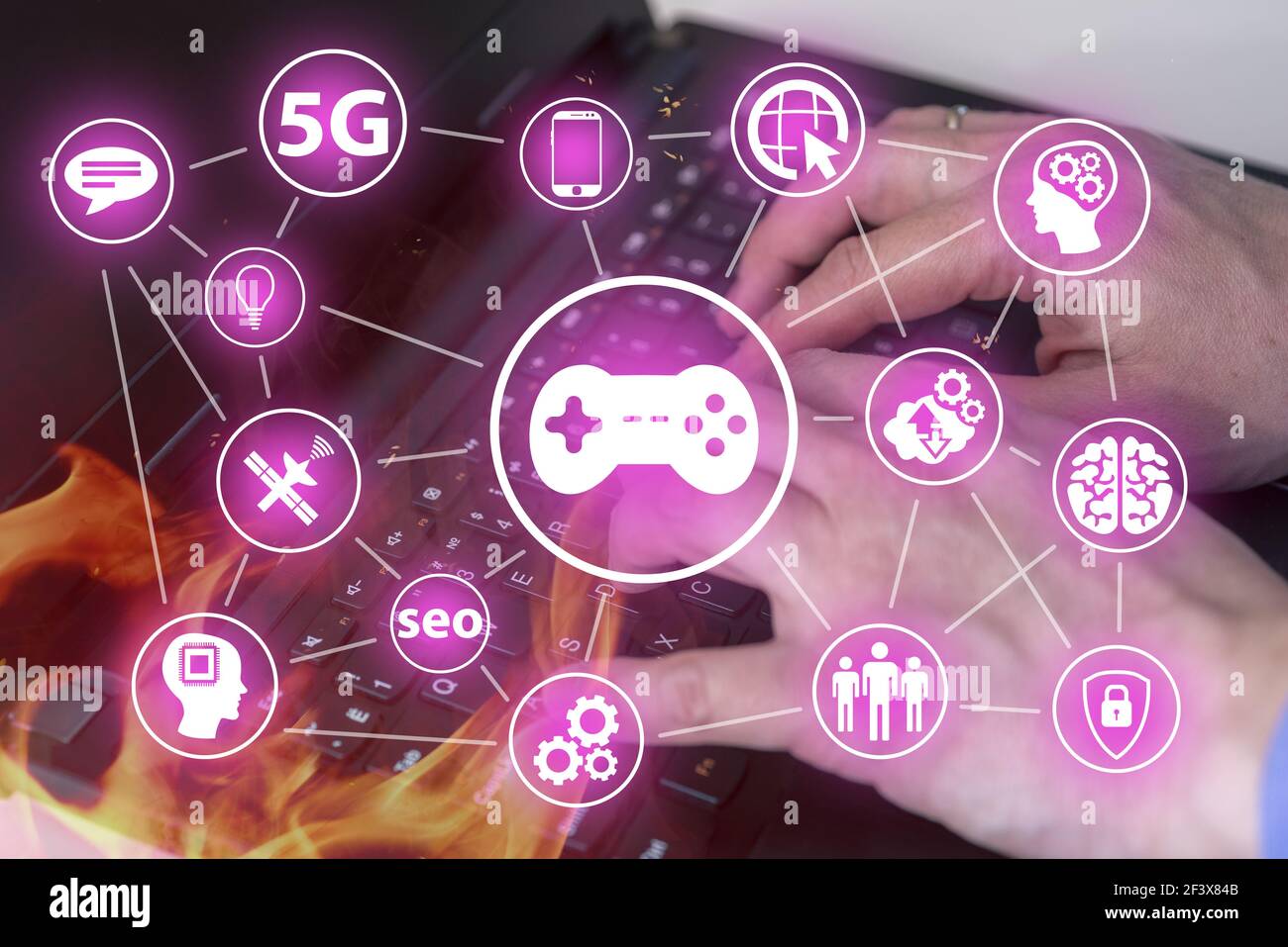 The joystick icon on the background of your computer. The concept of ...
