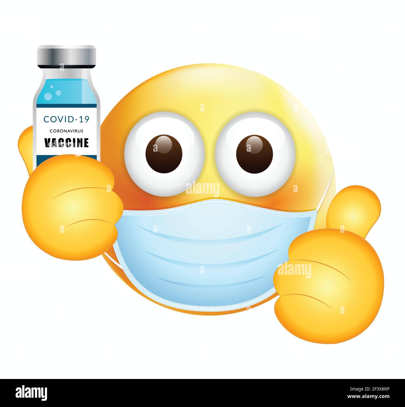 High quality emoticon on white background. Emoji with Vaccine bottle