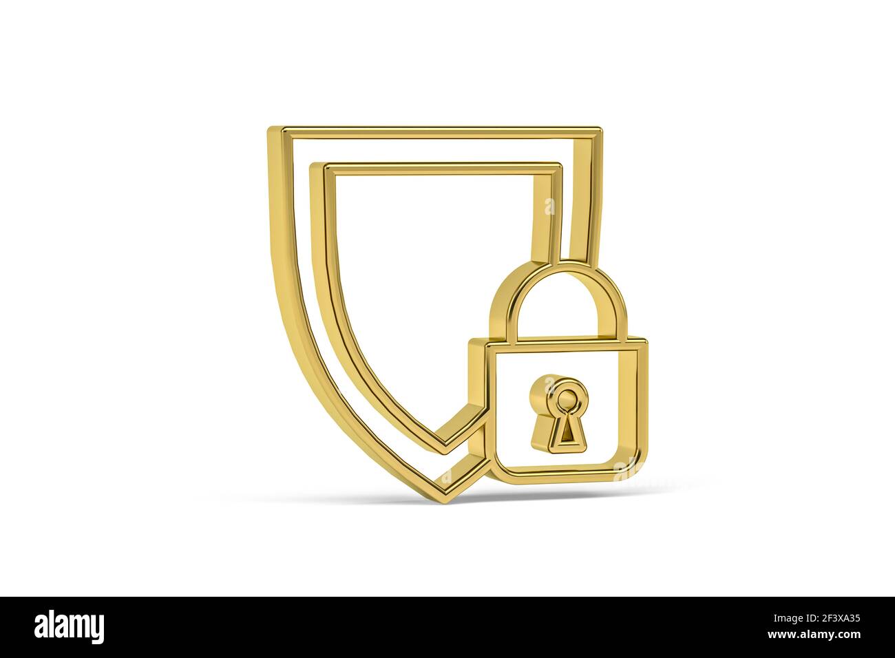 Golden 3d shield protection icon isolated on white background - 3D ...