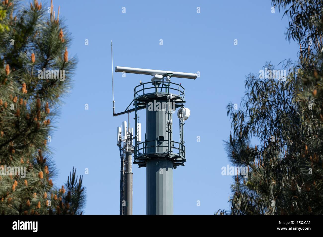 Coastal surveillance radar system on forest. Marine surveillance station.  Copy space Stock Photo - Alamy