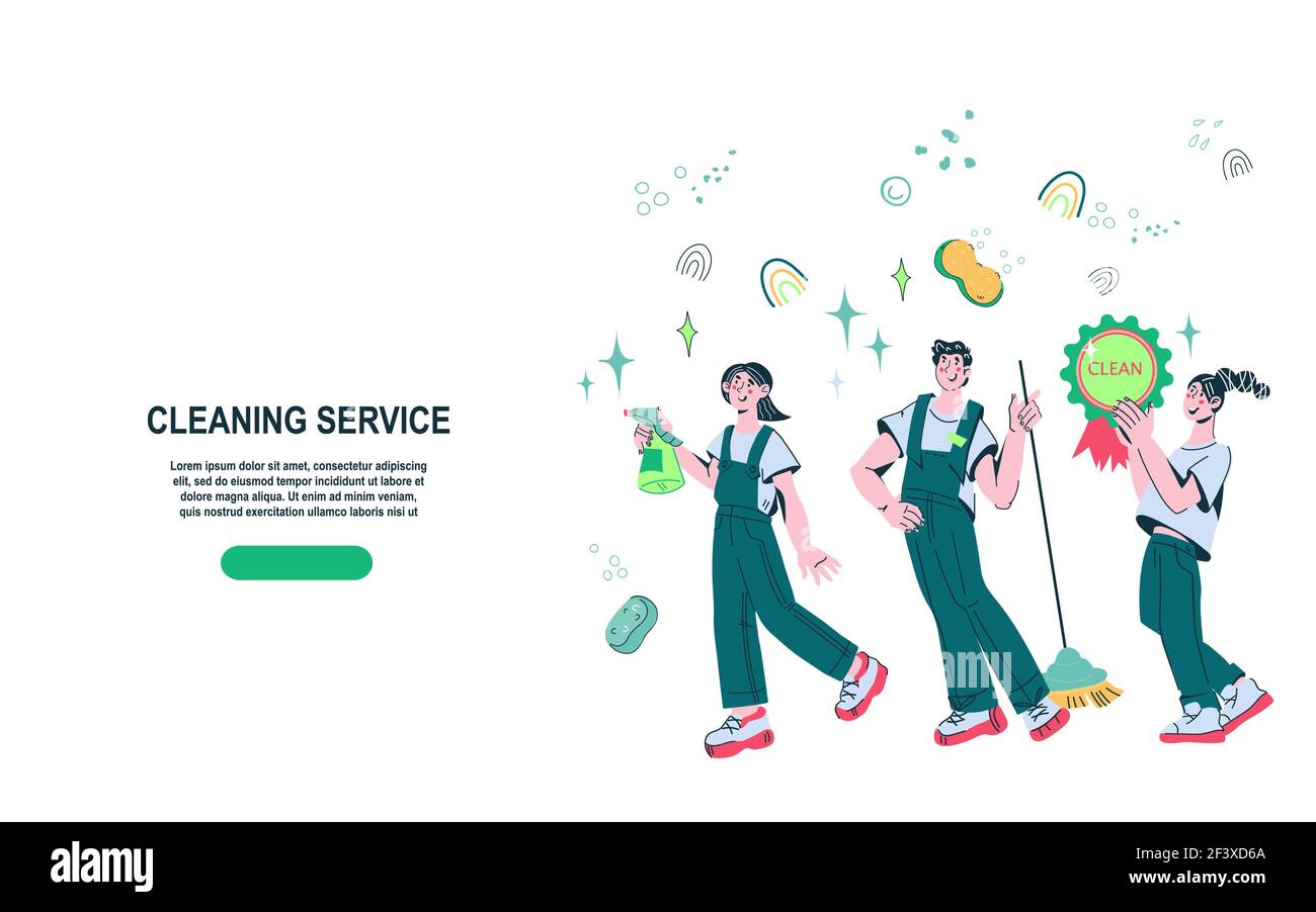 Cleaning company web banner or landing page mockup cartoon vector ...