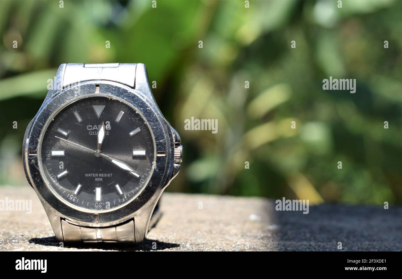 Casio Analogue watch with Natural background. Luxury watch isolated. High quality. High-class. Chennai, India Stock Photo