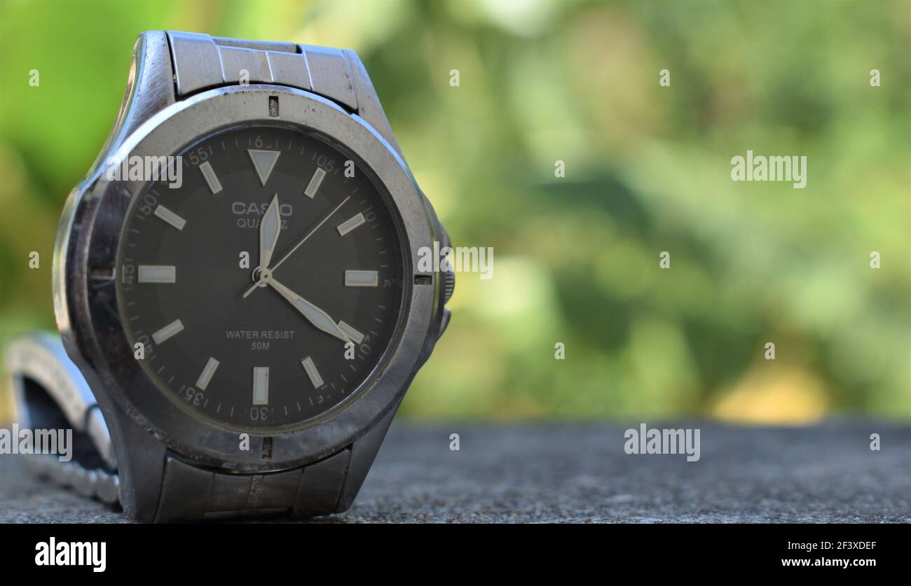 Casio Analogue watch with Natural background. Luxury watch isolated. High quality. High-class. Chennai, India Stock Photo