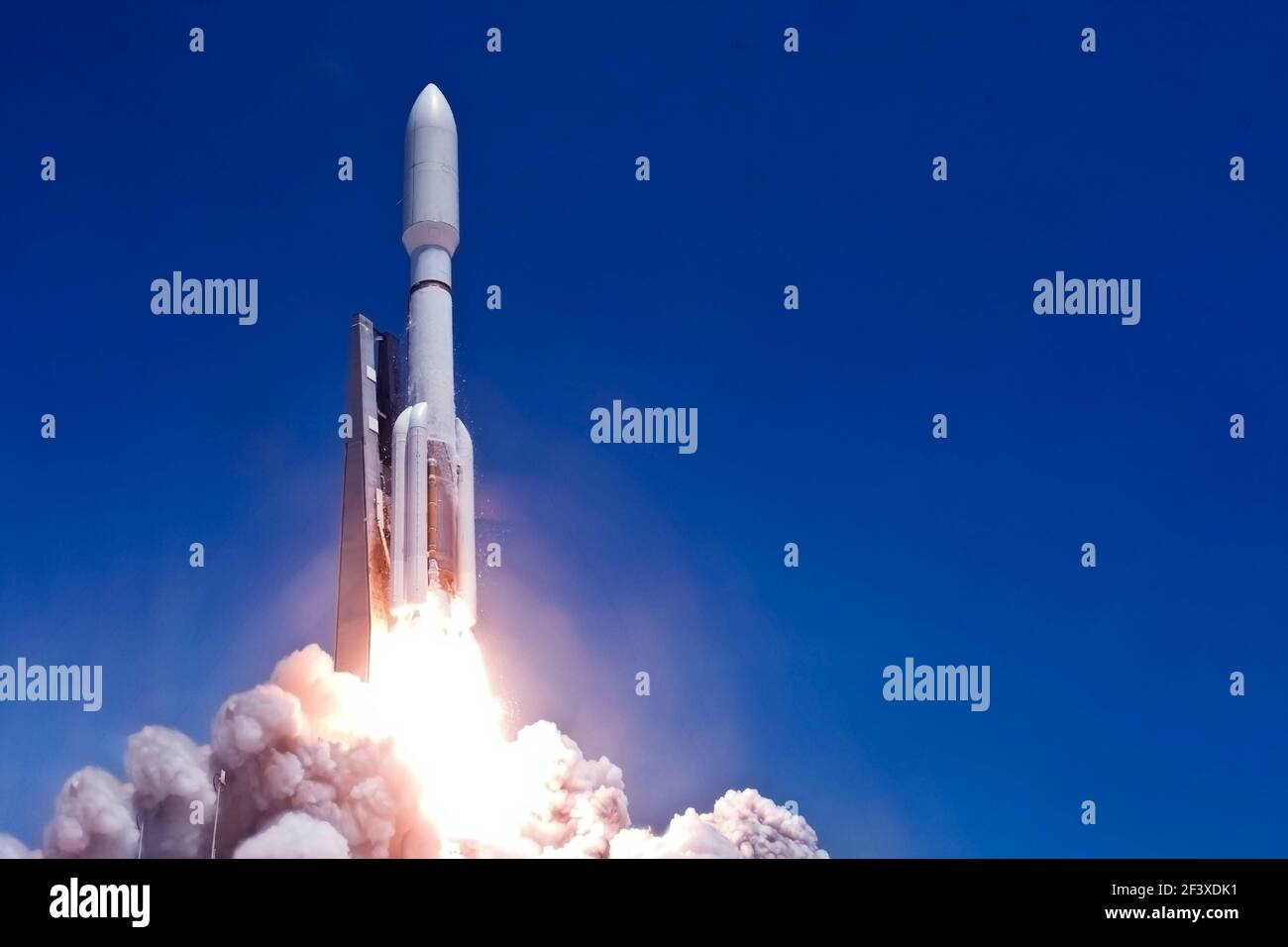 Rocket launch into open space. Elements of this image were furnished by NASA. High quality photo Stock Photo