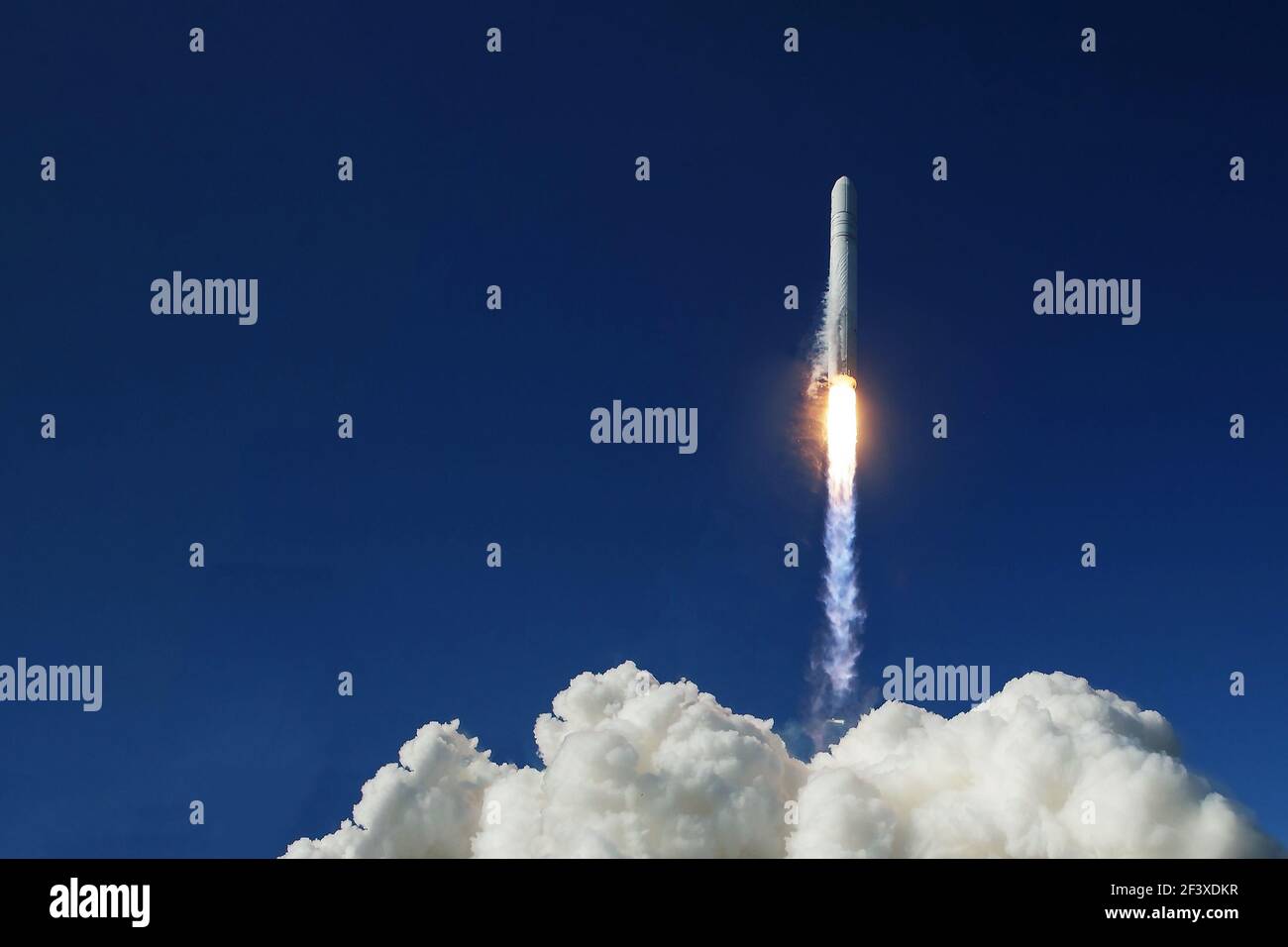 Rocket launch into open space. Elements of this image were furnished by NASA. High quality photo Stock Photo
